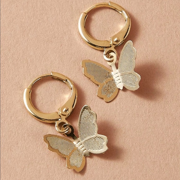 • Mariah • Butterfly Drop Earrings - Gold or Silver - Picture 3 of 5